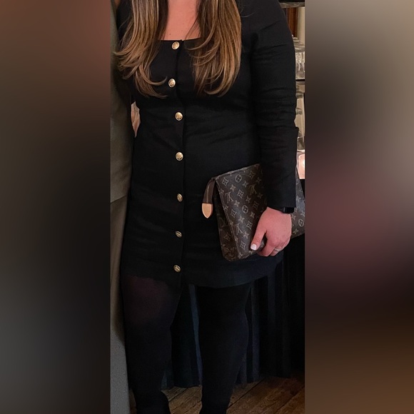 J Crew Long Sleeve Button Mini Dress Black Linen Blend Square Neck size 12 - Picture 8 of 8